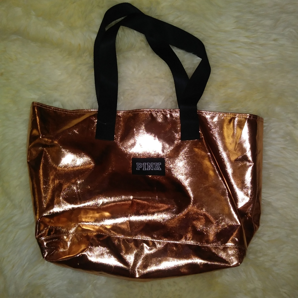 ✨ Used PINK Shiny Gold-tone Tote